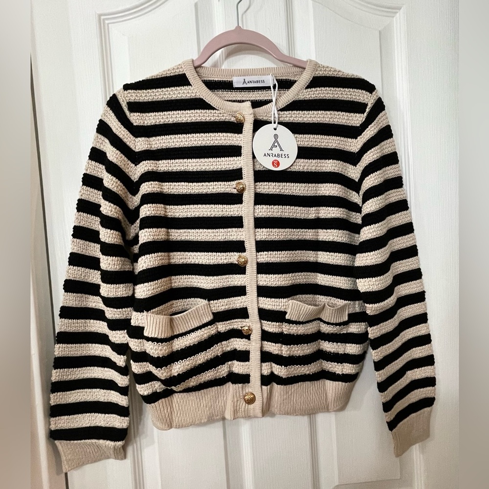 Striped Knit Cardigan in Black and Cream